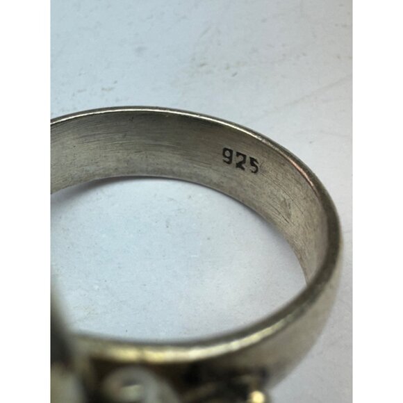 Vintage Estate Sterling Silver Moss Agate Ring Sz 7 Statement 925, 10g Unique - Picture 6 of 9